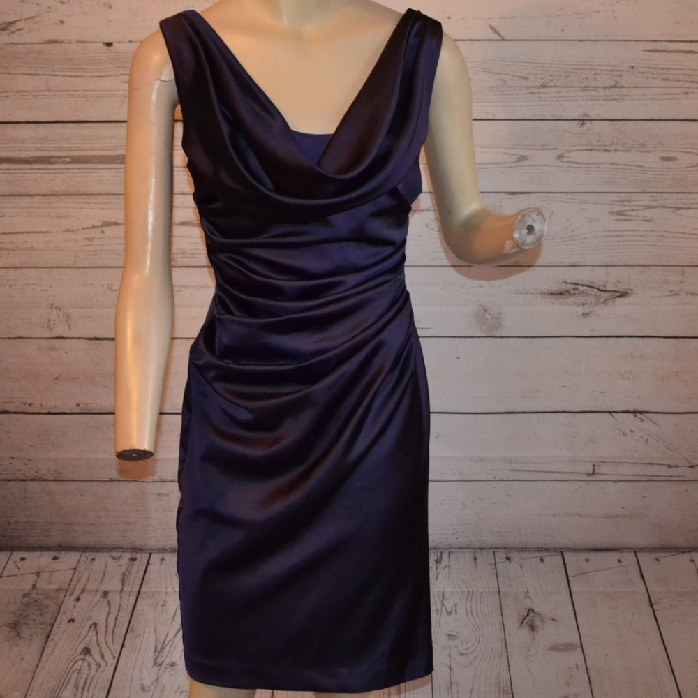 David's Bridal Purple Satin Draped Formal Dress 4